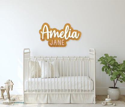 Outline First and middle name sign on stained background
