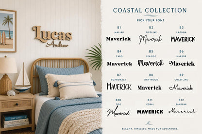 Personalized Coastal Nursery Name Sign | Beach Theme Baby Name Wall Decor | Custom Wood Name Sign | Ocean Nursery Decor