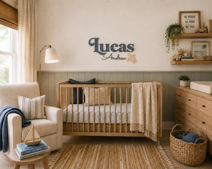 Personalized Coastal Nursery Name Sign | Beach Theme Baby Name Wall Decor | Custom Wood Name Sign | Ocean Nursery Decor