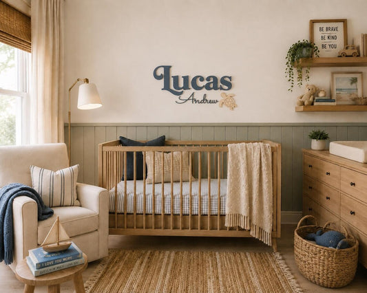 Personalized Coastal Nursery Name Sign | Beach Theme Baby Name Wall Decor | Custom Wood Name Sign | Ocean Nursery Decor
