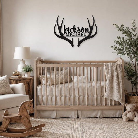 Custom Antlers Name Wood Sign - Live Preview