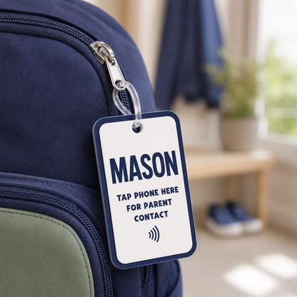 Personalized NFC Safety Bag Charm | Kids Backpack Emergency Contact Tag | Tap Phone for Parent Contact | Boys Custom Acrylic Backpack (Copy) (Copy)