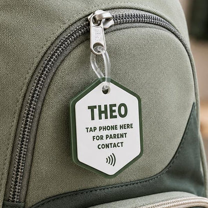 Personalized NFC Safety Bag Charm | Kids Backpack Emergency Contact Tag | Tap Phone for Parent Contact | Boys Custom Acrylic Backpack (Copy)