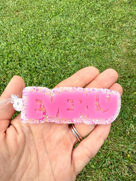 Personalized Acrylic Name Bag Tag – Hot Pink with Glitter Background Backpack or Sports Bag Tag