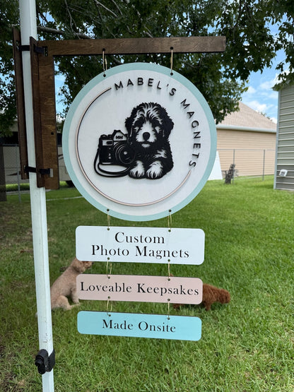 Custom Double-Sided Wooden Market Logo Sign with optional mounting bracket