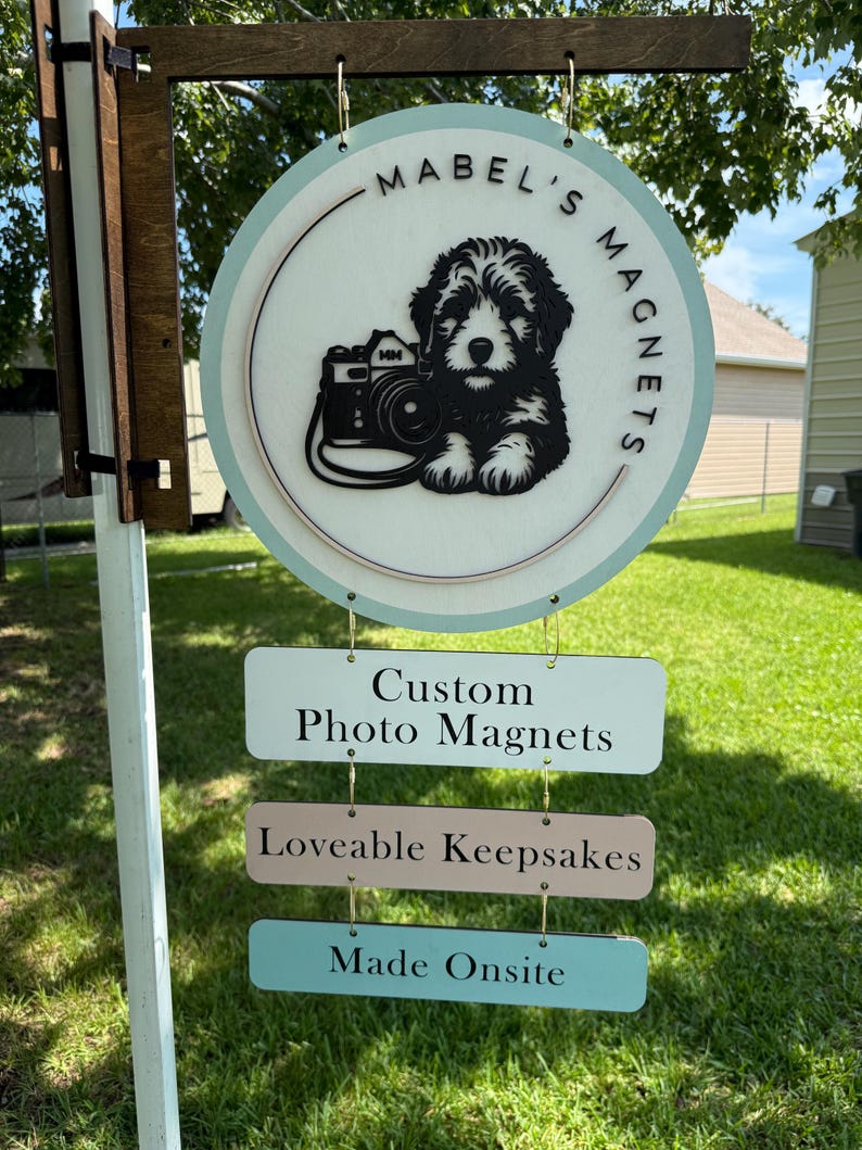 Custom Double-Sided Wooden Market Logo Sign with optional mounting bracket
