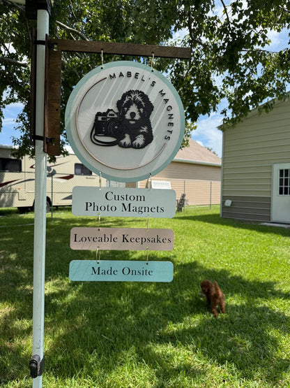 Custom Double-Sided Wooden Market Logo Sign with optional mounting bracket