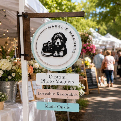 Custom Double-Sided Wooden Market Logo Sign with optional mounting bracket