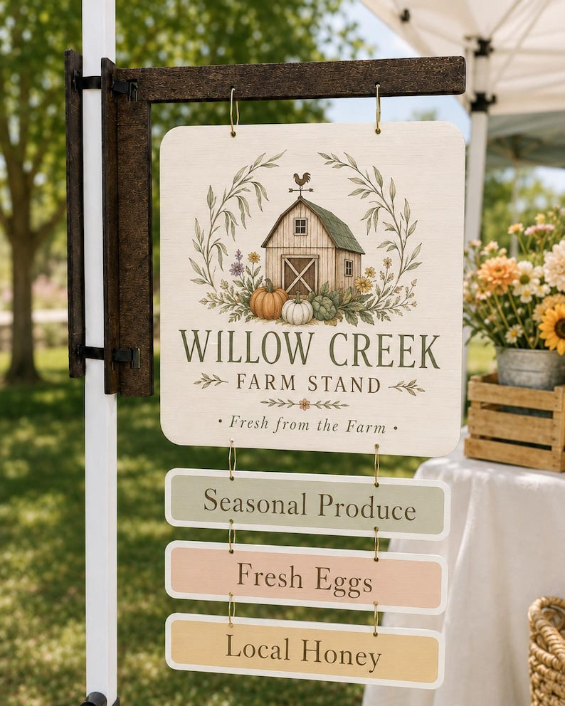 Custom Square Double-Sided Wooden Market Logo Sign with optional mounting bracket