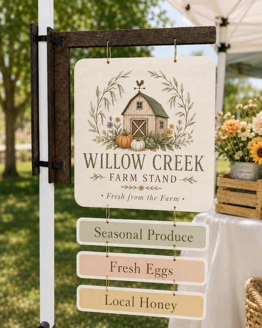 Custom Square Double-Sided Wooden Market Logo Sign with optional mounting bracket