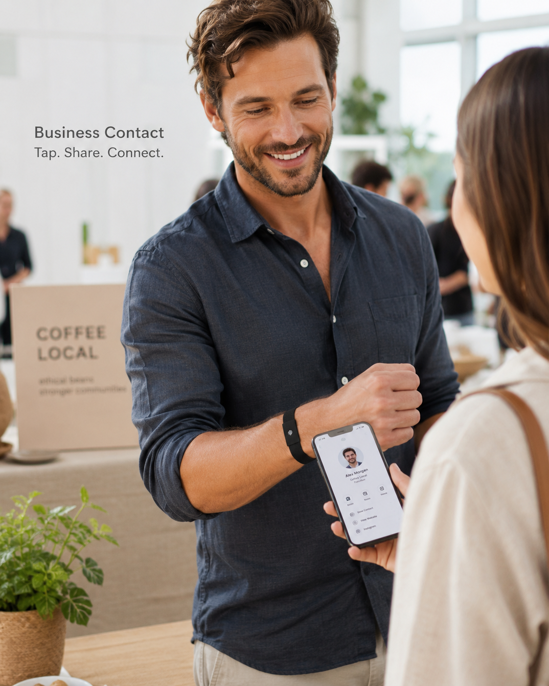 Happyism® Business Contact Smart Bracelet + NFC Tap Card | Wearable Digital Business Card