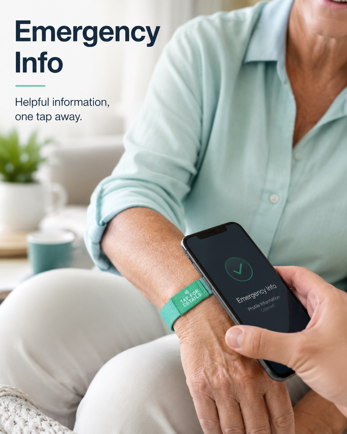 Happyism® Emergency Info Smart Bracelet + NFC Tap Card | Senior & Caregiver Contact Wristband
