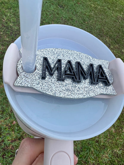 Custom acrylic name Stanley topper - Silver glitter MAMA or name