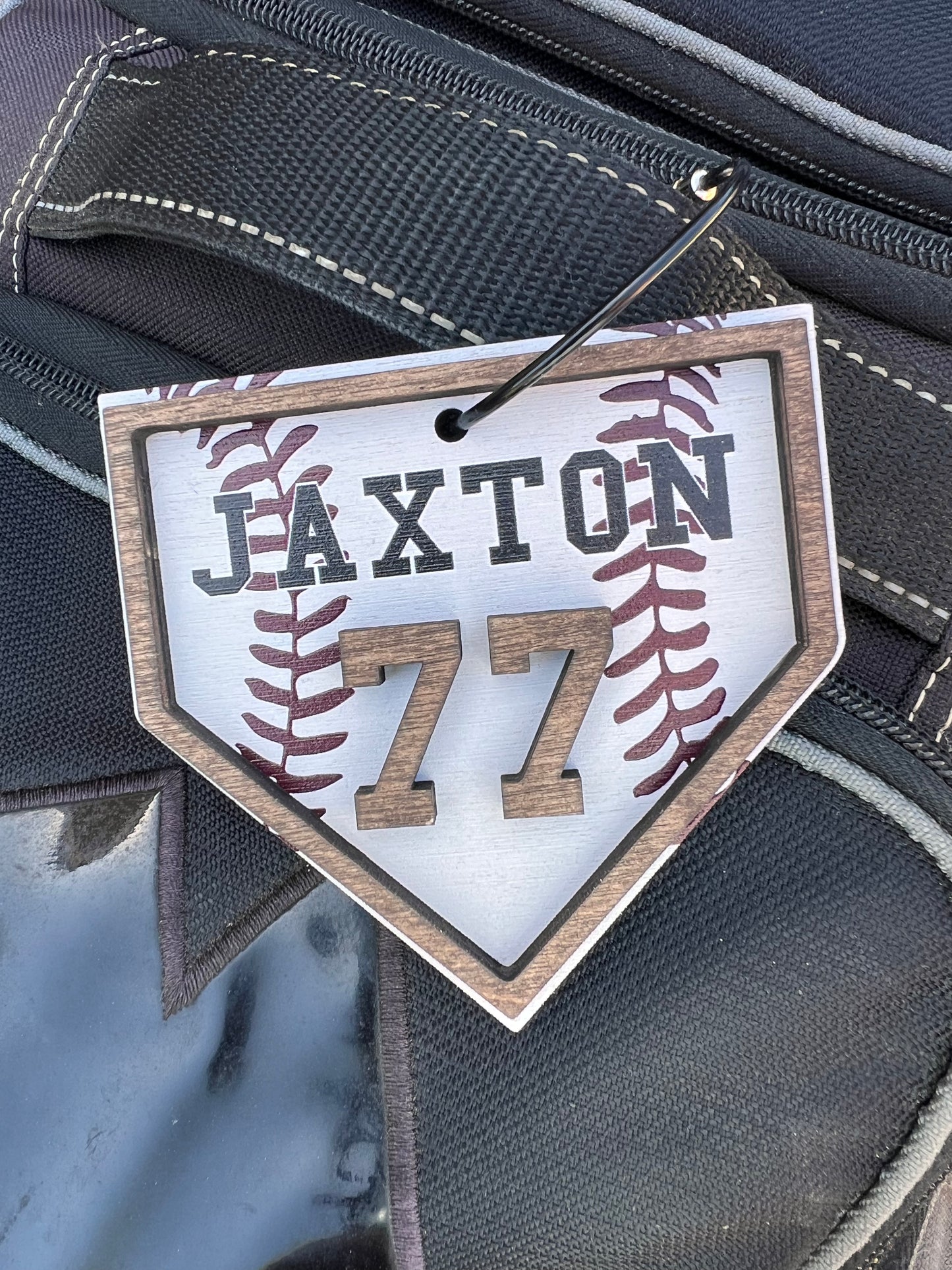 Baseball bag name tag, softball bag tag, home plate