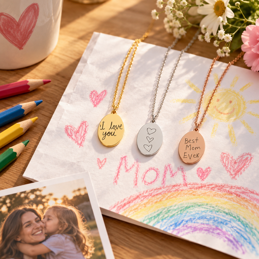 Engraved drawing necklace, Engraved handwritten note necklace, oval pendant necklace, Mom gift