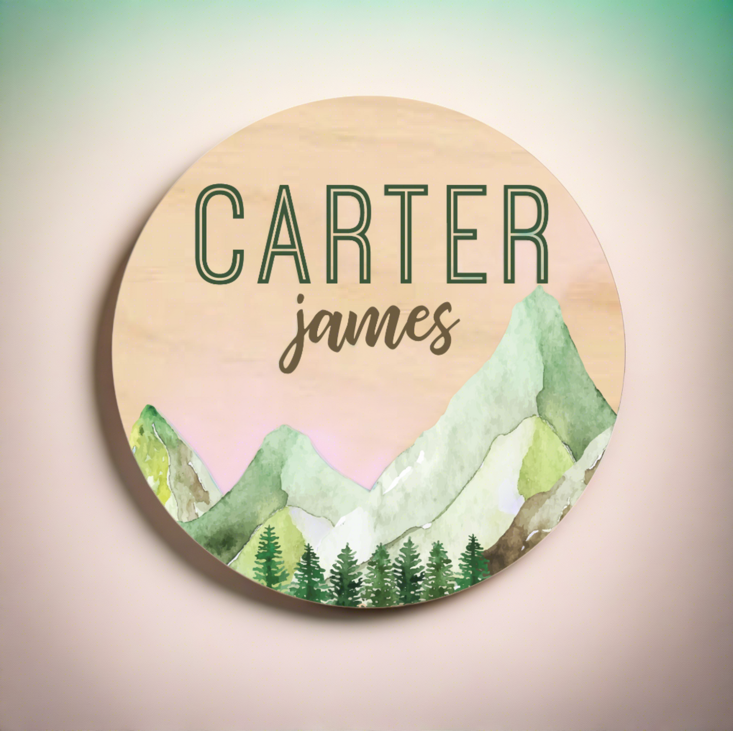 Engraved Wood Newborn Name Sign - Mountains