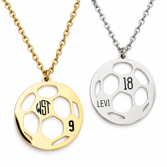 Engraved soccer necklace, stainless steel soccer necklace, personalized soccer ball necklace, monogram soccer necklace, soccer player gift