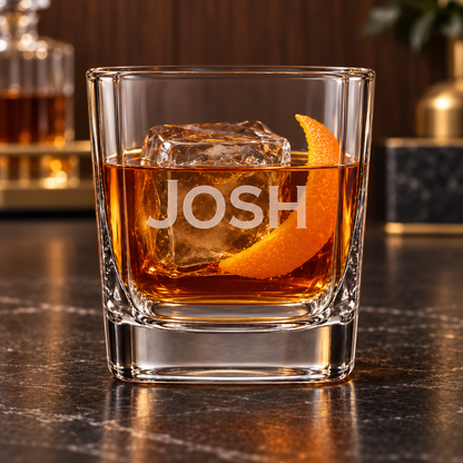 Personalized 10.5 oz Square Rocks Glass – Engraved Whiskey Glass