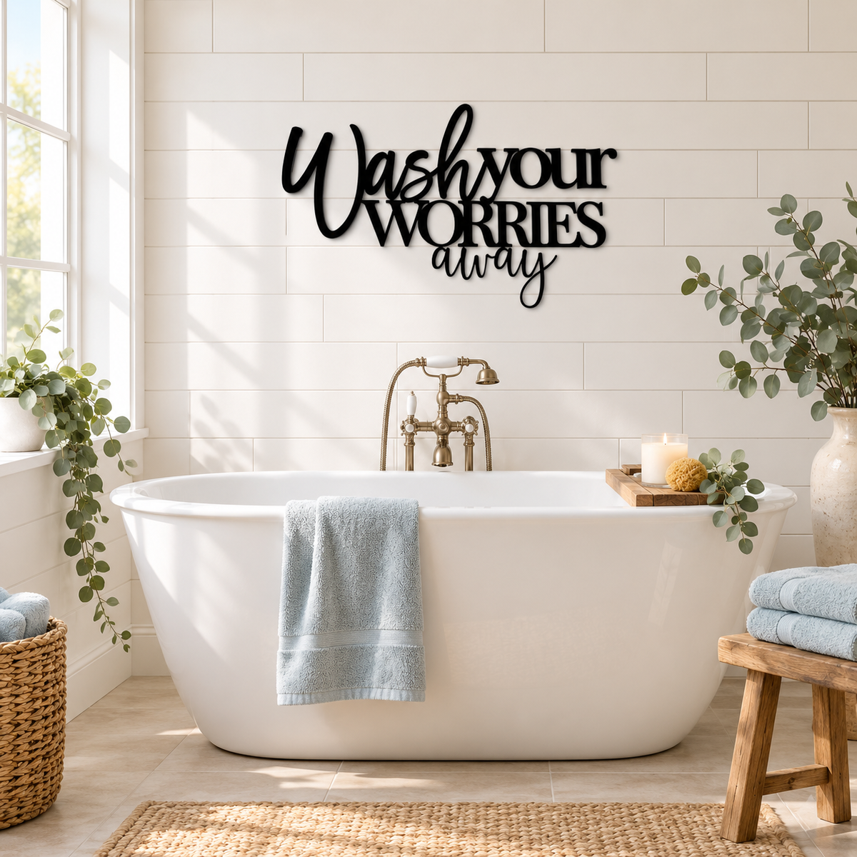 Wash your worries away wood sign