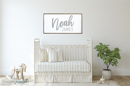 Farmhouse wood framed nursery name sign