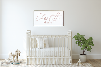 Farmhouse wood framed nursery name sign
