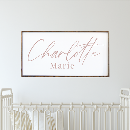 Farmhouse wood framed nursery name sign