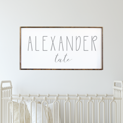 Farmhouse wood framed nursery name sign