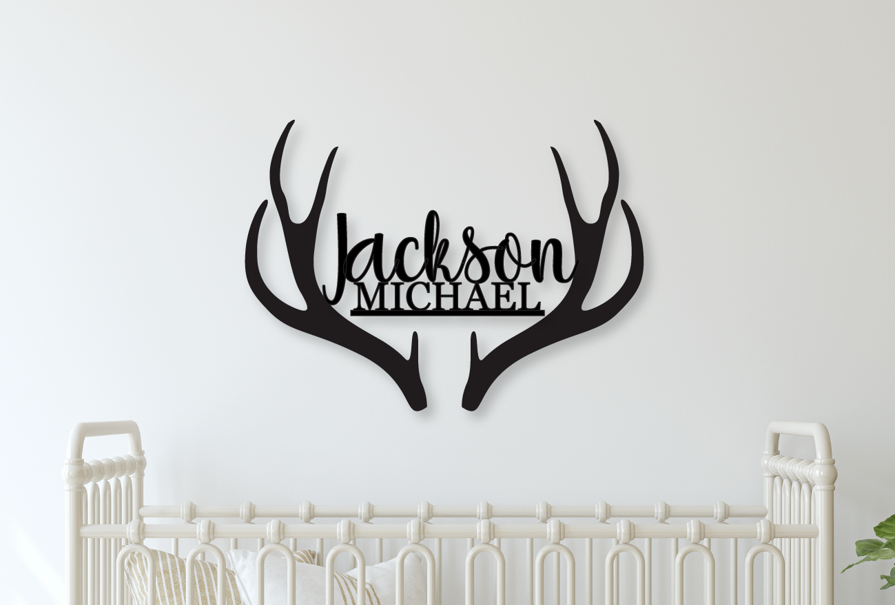 Custom Antlers Name Wood Sign - Live Preview - Happyism, Inc. Engraving 