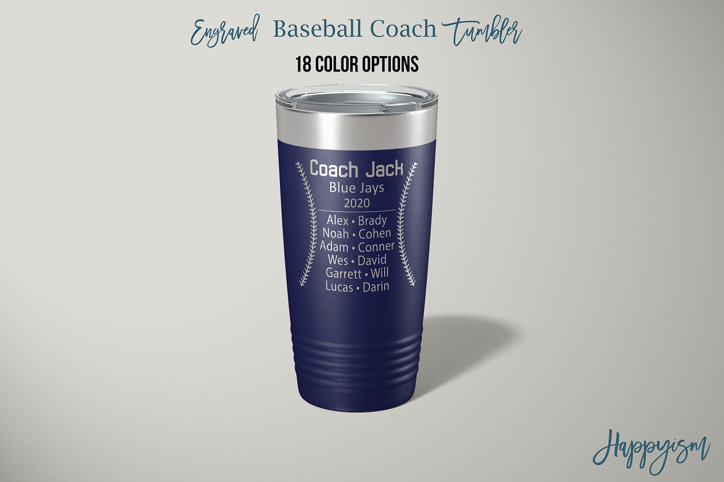 Engraved Baseball Coach 20 oz Stainless Steel Tumbler - Happyism, Inc. Engraving 