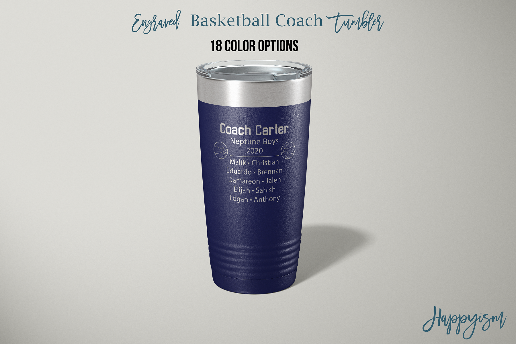 Engraved Basketball Coach 20 oz Stainless Steel Tumbler - Happyism, Inc. Engraving 