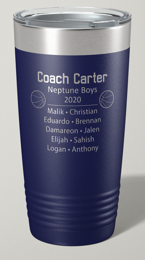 Engraved Basketball Coach 20 oz Stainless Steel Tumbler - Happyism, Inc. Engraving 