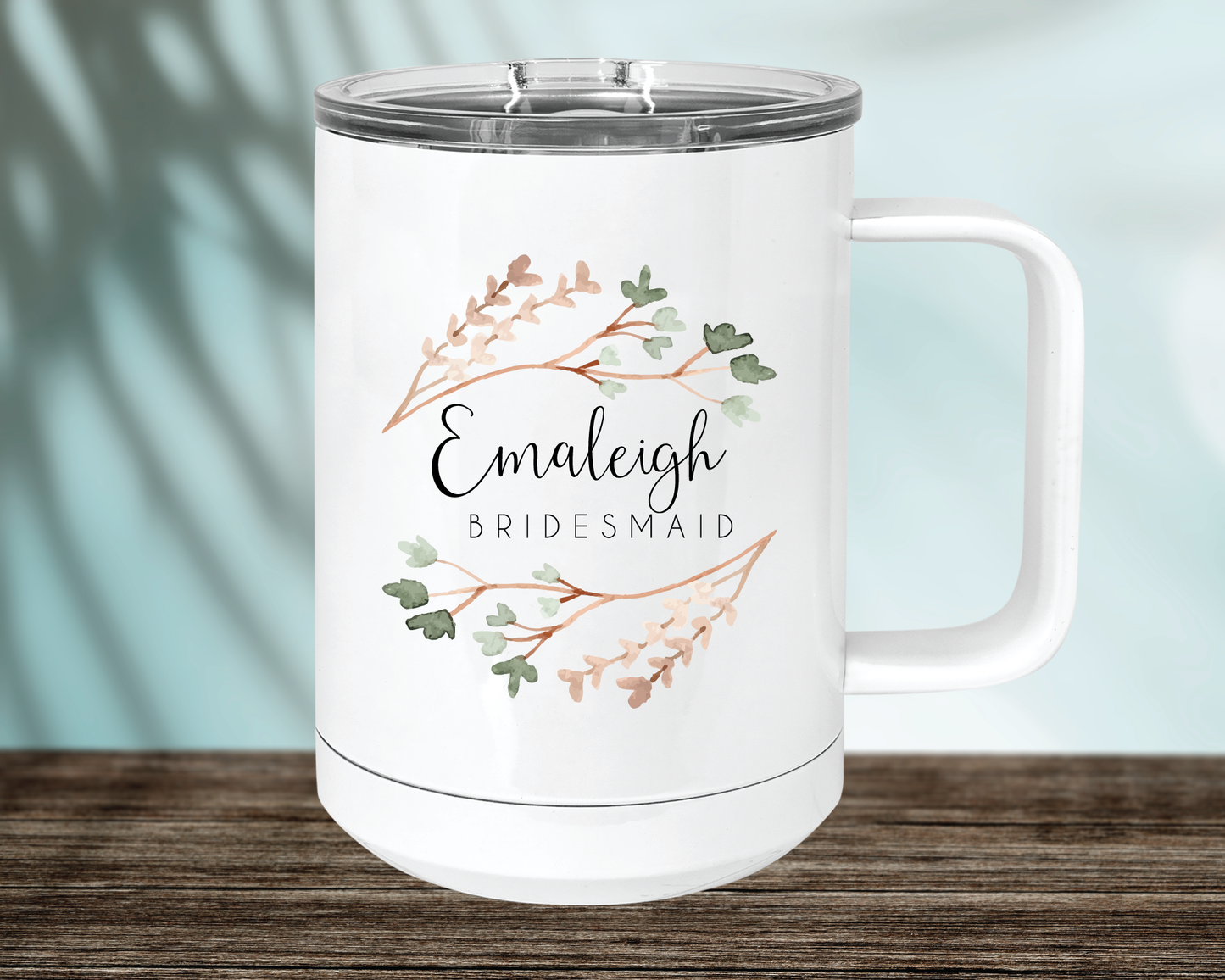 Personalized Bridesmaid Mug - 15 oz white stainless steel with handle