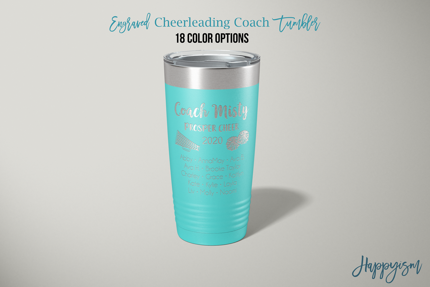 Engraved Cheerleading Coach 20 oz Stainless Steel Tumbler - Happyism, Inc. Engraving 