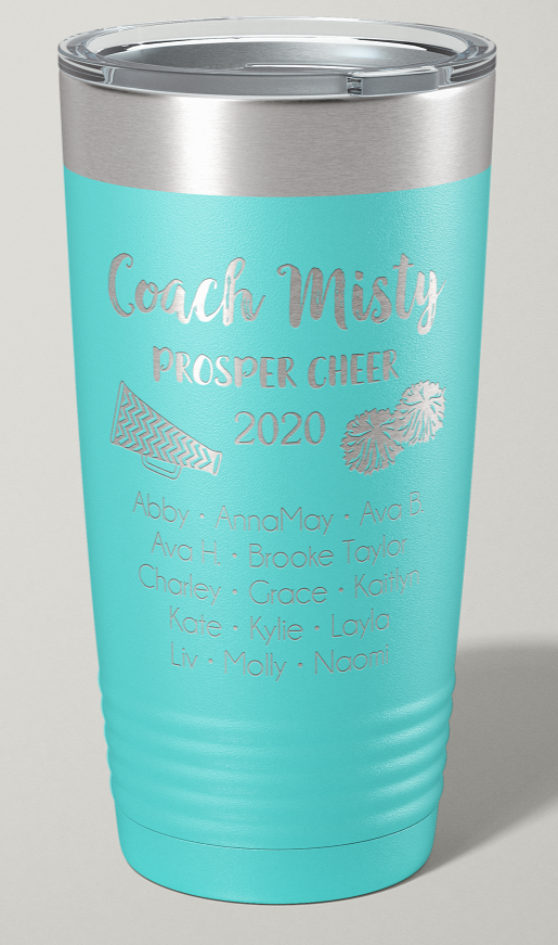 Engraved Cheerleading Coach 20 oz Stainless Steel Tumbler - Happyism, Inc. Engraving 