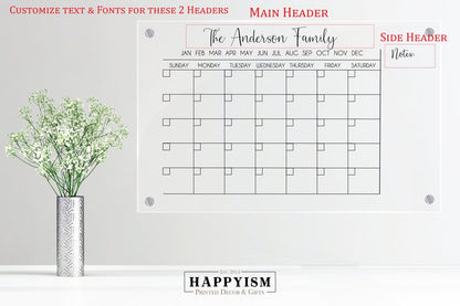 Monthly Acrylic Calendar with Notes section