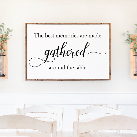 Dining room sign - The best memories are made gathered around the table framed wood sign - farmhouse sign