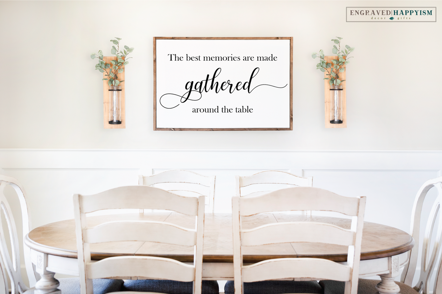 Dining room sign - The best memories are made gathered around the table framed wood sign - farmhouse sign