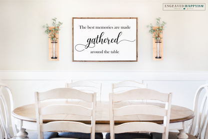 Dining room sign - The best memories are made gathered around the table framed wood sign - farmhouse sign