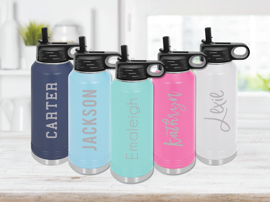 Engraved stainless steel 32oz water bottle