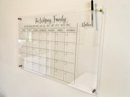 Monthly Acrylic Calendar with Notes section
