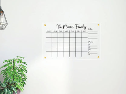 Monthly Acrylic Calendar with Menu + Notes section 2