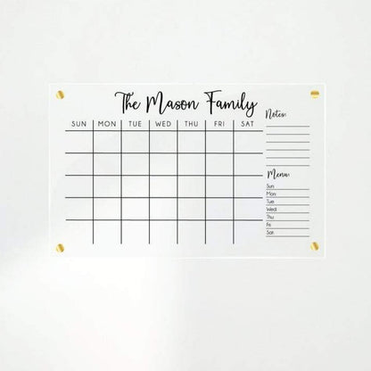 Monthly Acrylic Calendar with Menu + Notes section 2