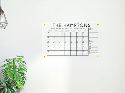 Monthly Acrylic Calendar with Menu + Notes section