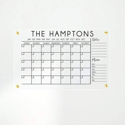 Monthly Acrylic Calendar with Menu + Notes section