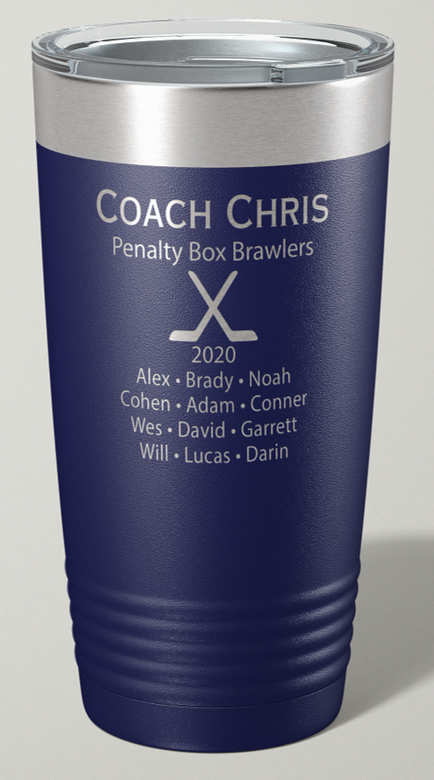 Engraved Hockey Coach 20 oz Stainless Steel Tumbler - Happyism, Inc. Engraving 