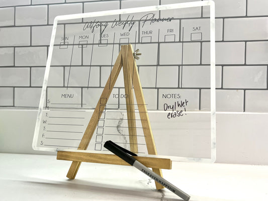 Desktop/Tabletop Family Weekly Planner - Dry/Wet erase acrylic planner easel