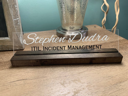 Custom Acrylic Desk Name Plate with wood base