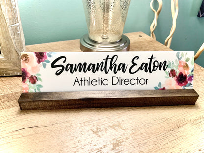 Custom Acrylic Desk Name Plate with wood base
