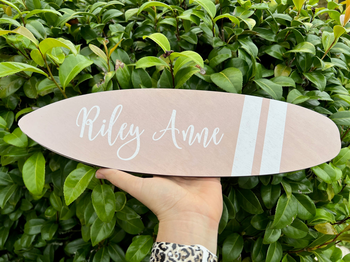 Surfboard name sign - two stripes
