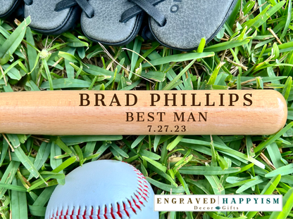 Engraved Miniature Ring Bearer Bat, Design #M4 Sample